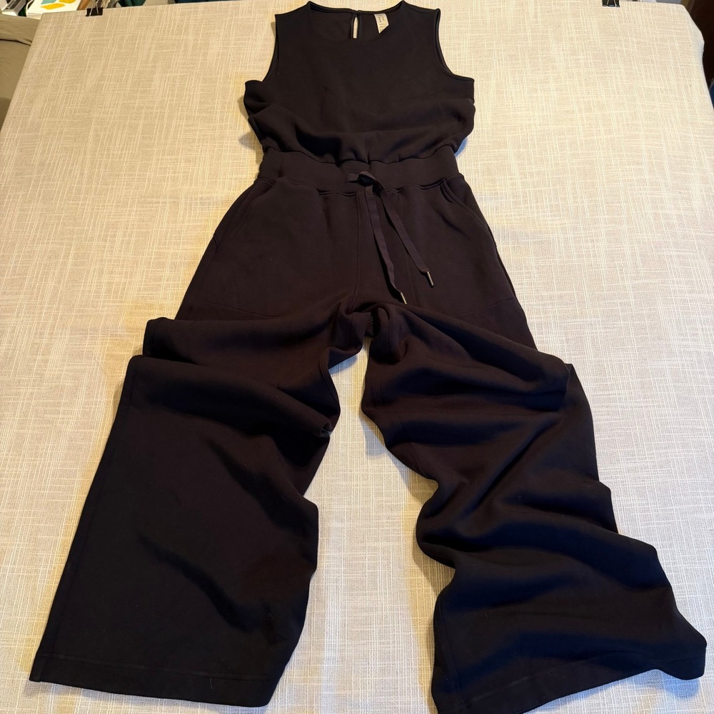 Spanx AirEssentials Sleeveless Wide Leg Jumpsuit Very Black XS Drawstring Waist